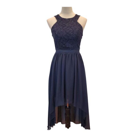 SPEECHLESS SZ 9 Jr High-Low Halter-style Sparkle Lace Cocktail Dress/Gown Navy - Picture 1 of 10